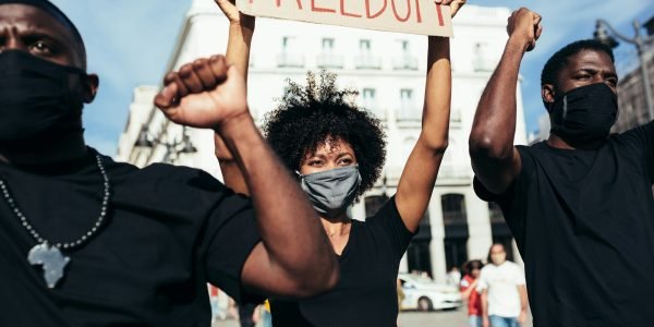 Black people on demonstration against police brutality